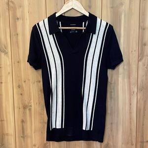 Abercrombie & Fitch Men’s Vintage Style Knit Polo - Navy with White Stripes
